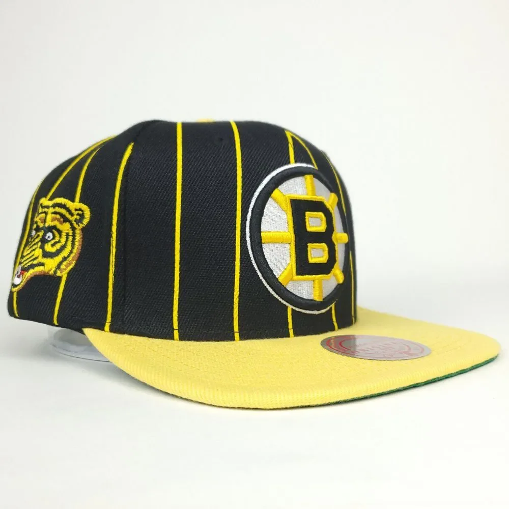 Boston Bruins Mitchell & Ness NHL Snapback Hat Cap 3D Logo Black Yellow‎ NWT